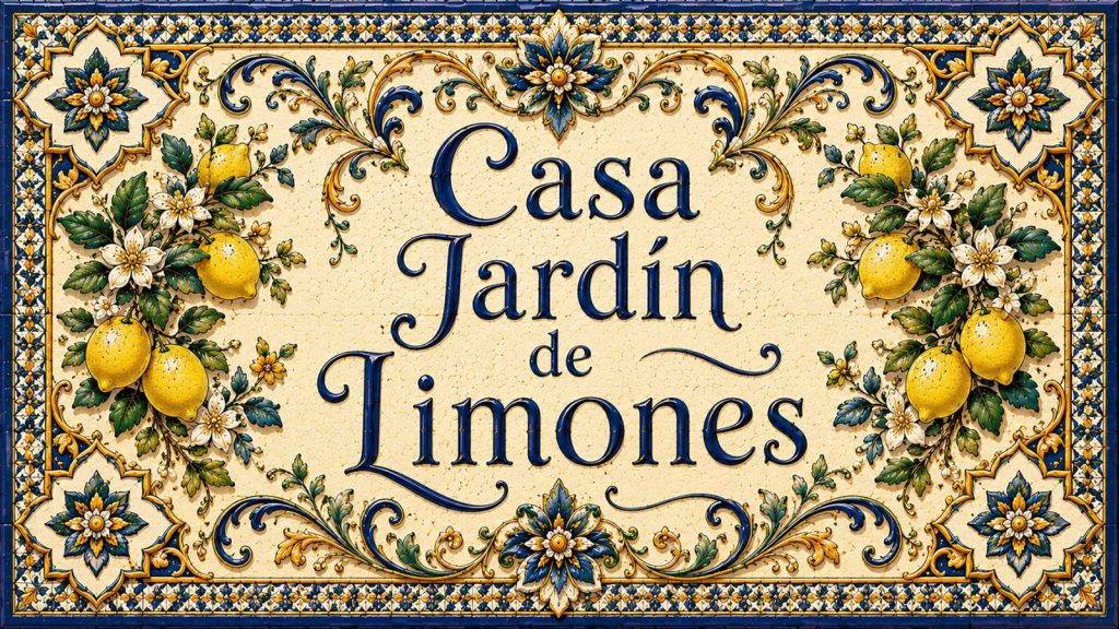 Placa artesanal «Casa Jardín de Limones 3» pintada a mano sobre azulejo