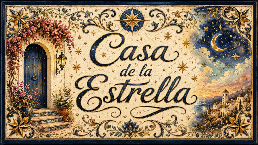 Placa artesanal «Casa de la Estrella» pintada a mano sobre azulejo