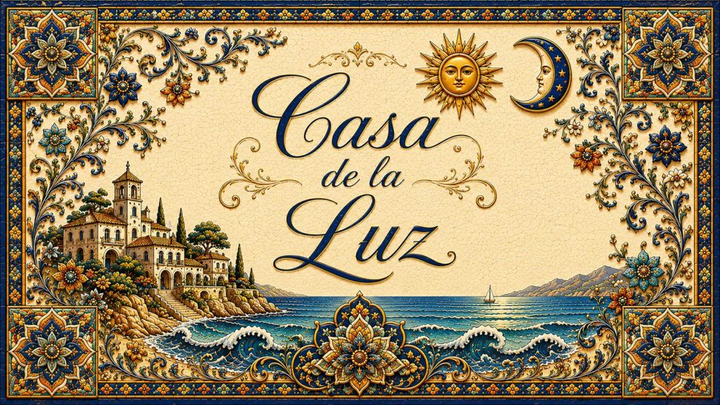 Placa artesanal «Casa de la Luz» pintada a mano sobre azulejo