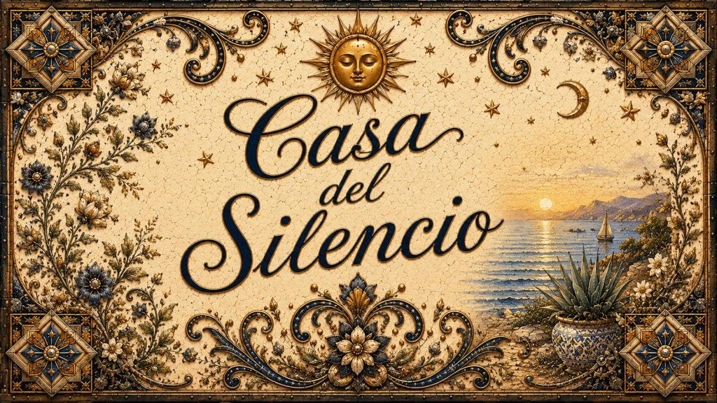 Placa artesanal «Casa del Silencio 2» pintada a mano sobre azulejo