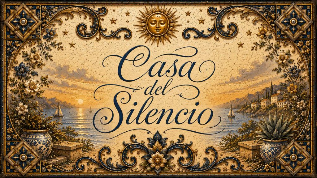 Placa artesanal «Casa del Silencio» pintada a mano sobre azulejo