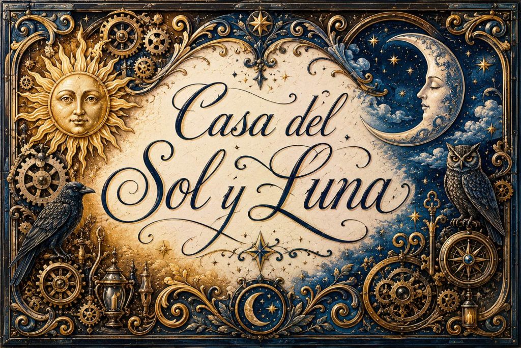 Placa artesanal «Casa del Sol y Luna 2» pintada a mano sobre azulejo